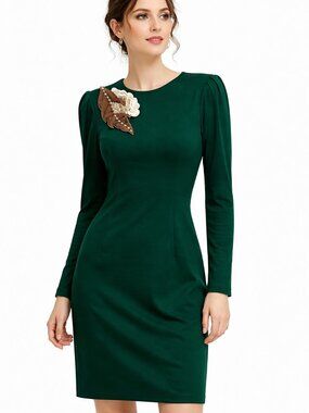 All That Jazz Vintage 80s Dress | Size 7/8 | Hunter Green | Beaded Appliqué